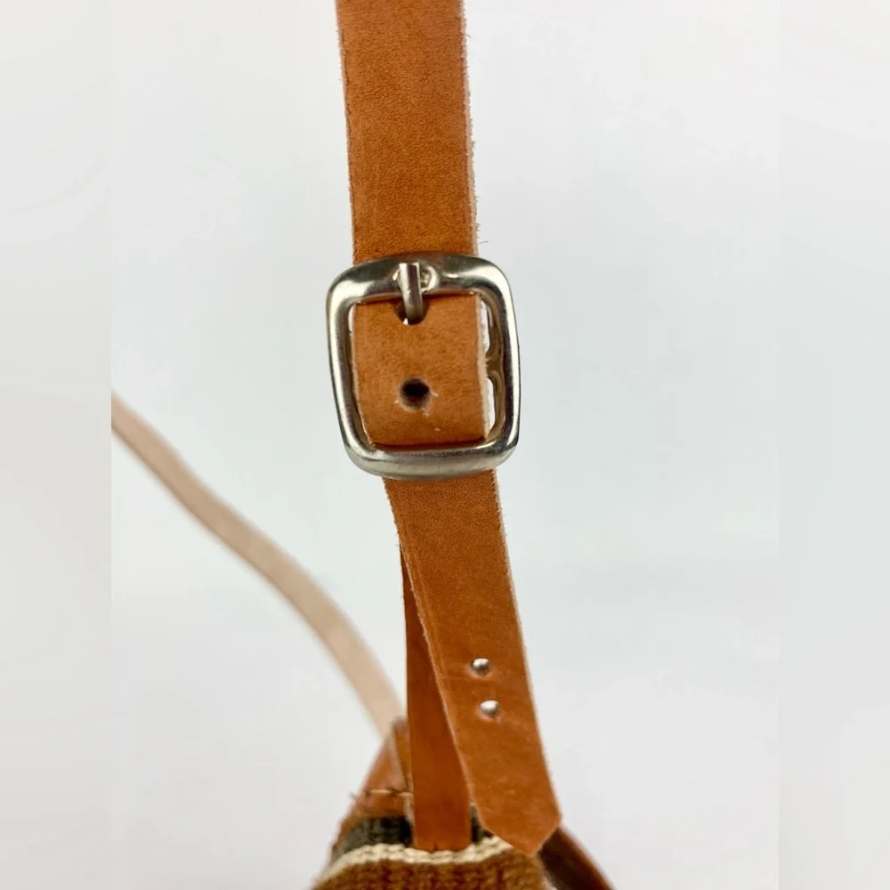 Handwoven Leather-Trim Crossbody Small Bag in Brown and Tan